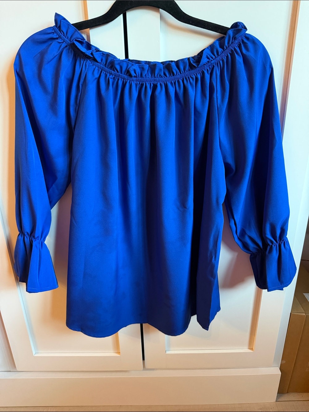 Off-Shoulder Royal Blue Women's Blouse
